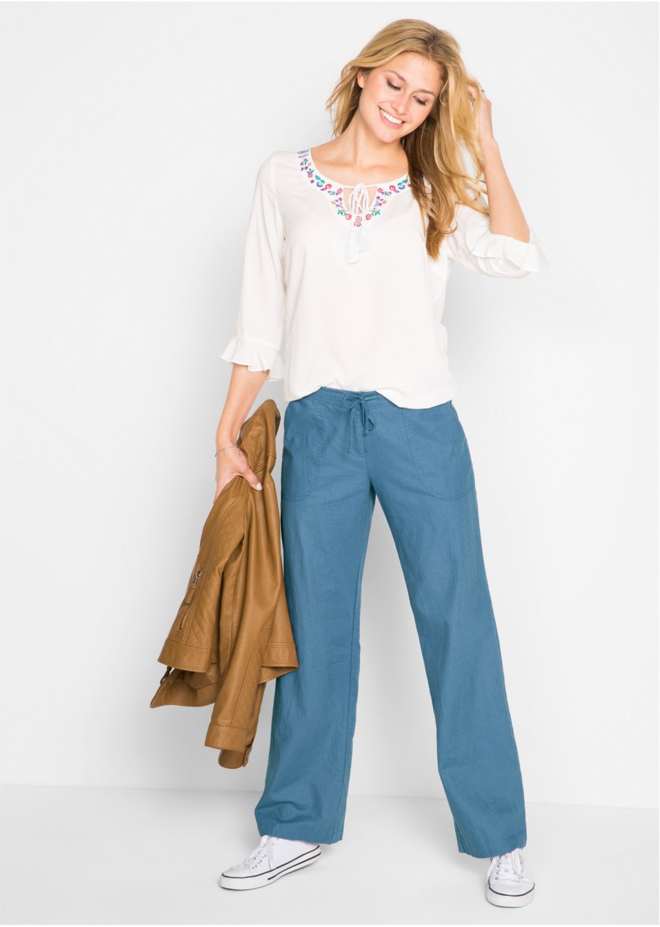 Pantalon large en lin majoritaire