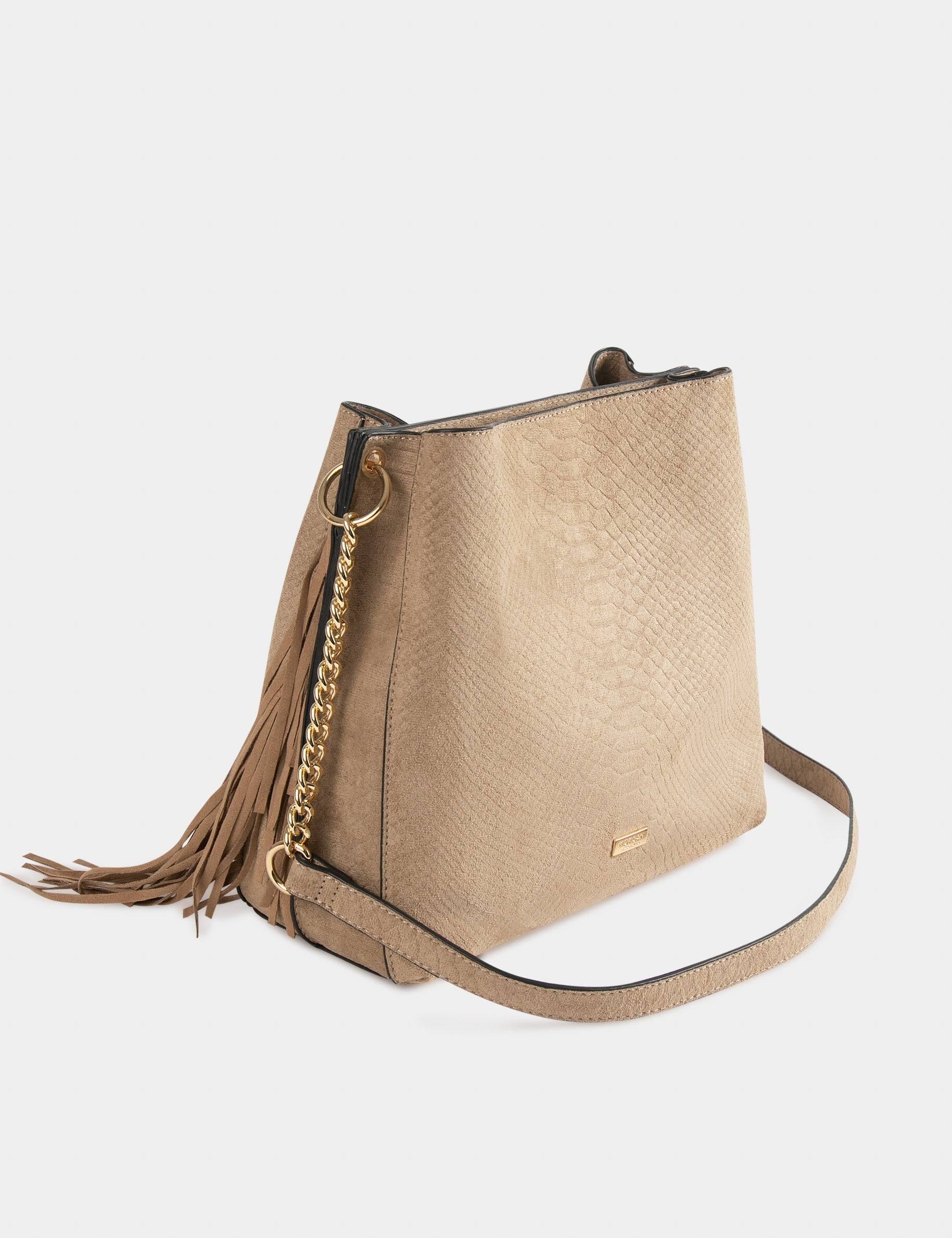 Sac seau à franges aspect python beige femme - beige