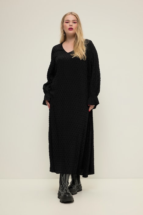 Maxikleid, A-Line, Heart-Muster, V-Ausschnitt, Langarm