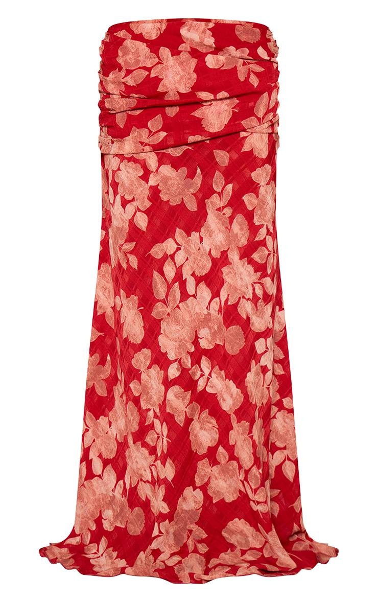 Rouge Jupe Longue Drapée En Mousseline À Motif Floral