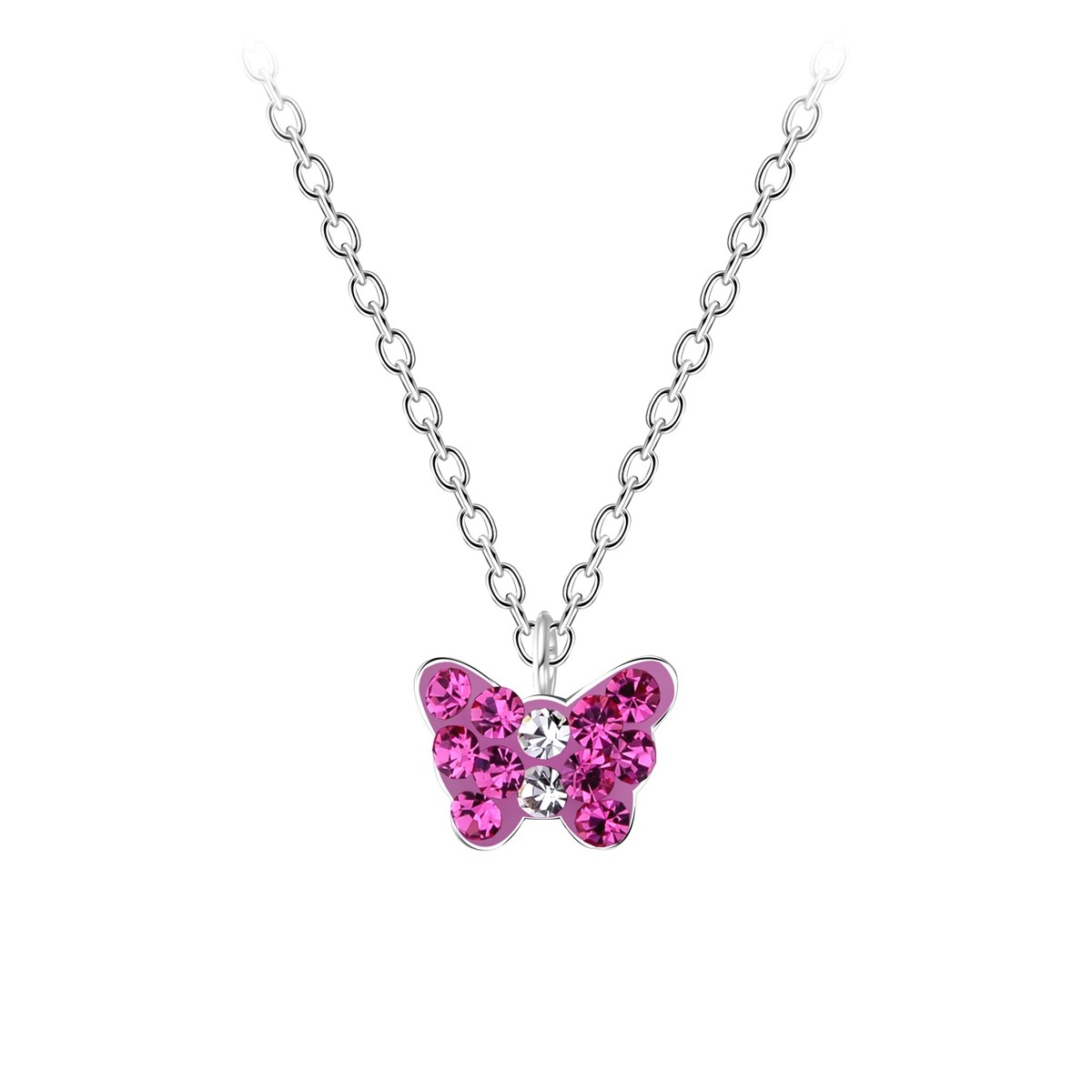 Collier pour enfant papillon de cristal en argent 925