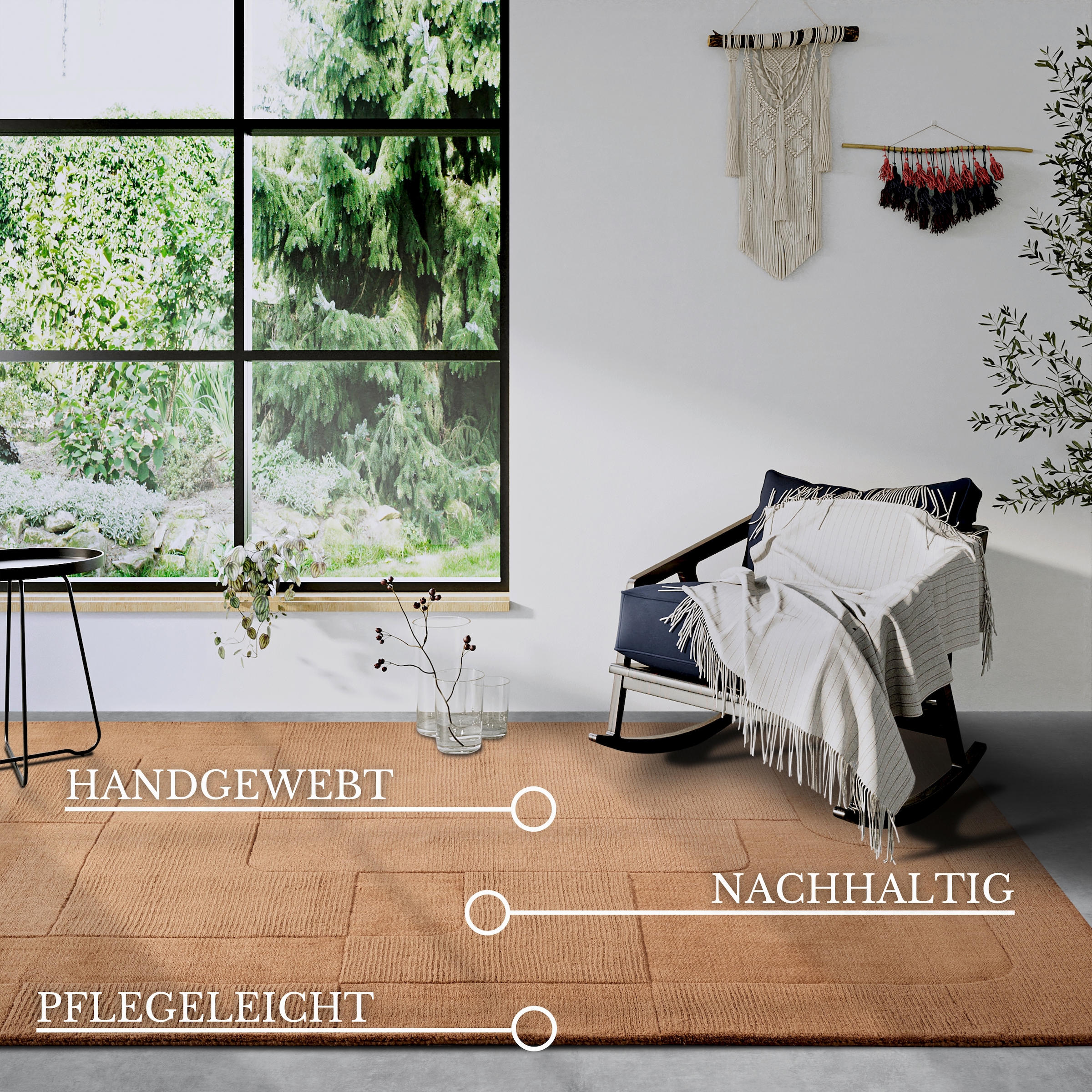Villeroy & Boch Wollteppich »Charlotte« rechteckig 10 mm Höhe Läufer, Handgewebt, Wolle, Natur, Läufer, Wohnzimmer, Geometrie