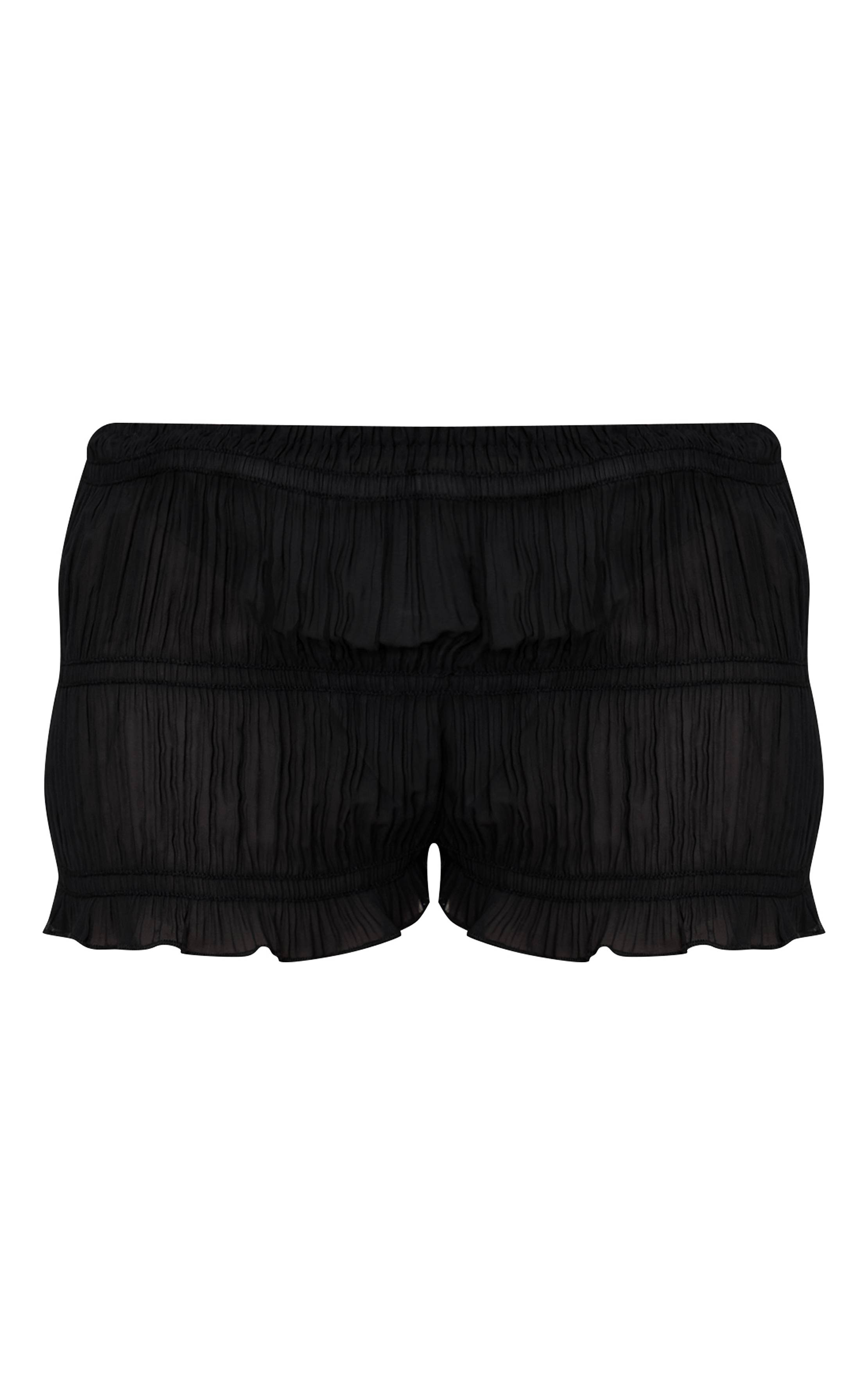 Noir Short Mini En Mousseline Froncé