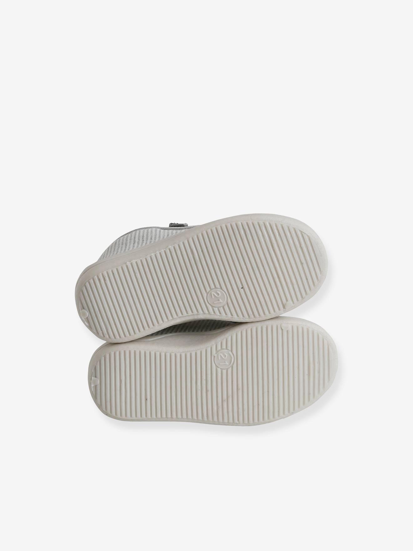 Pantufas de lona para bebê com zíper, listras cinza