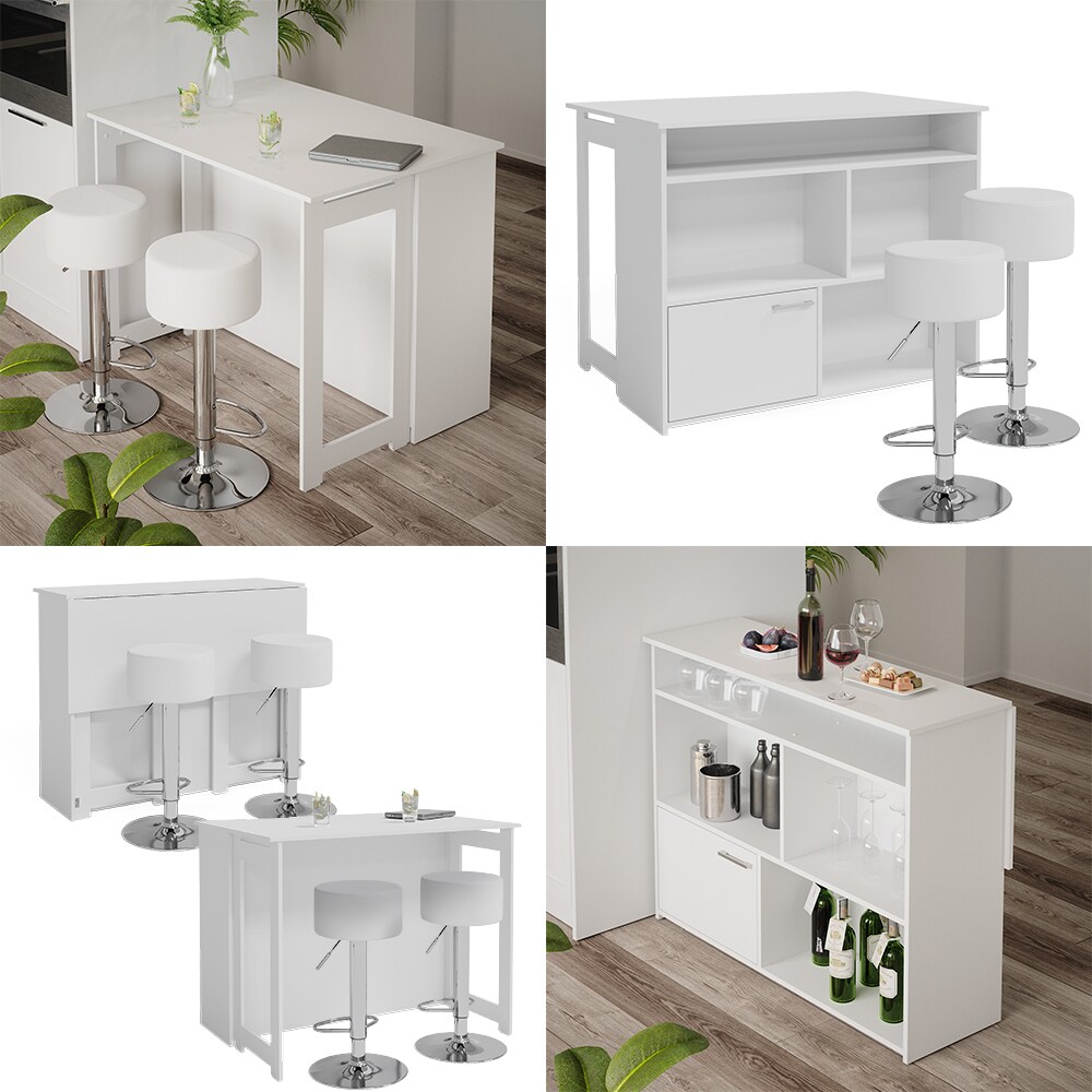 Vicco Bartisch Dominic Weiß 116 x 37 cm Barhocker Esszimmer Küche offene Fächer Tür