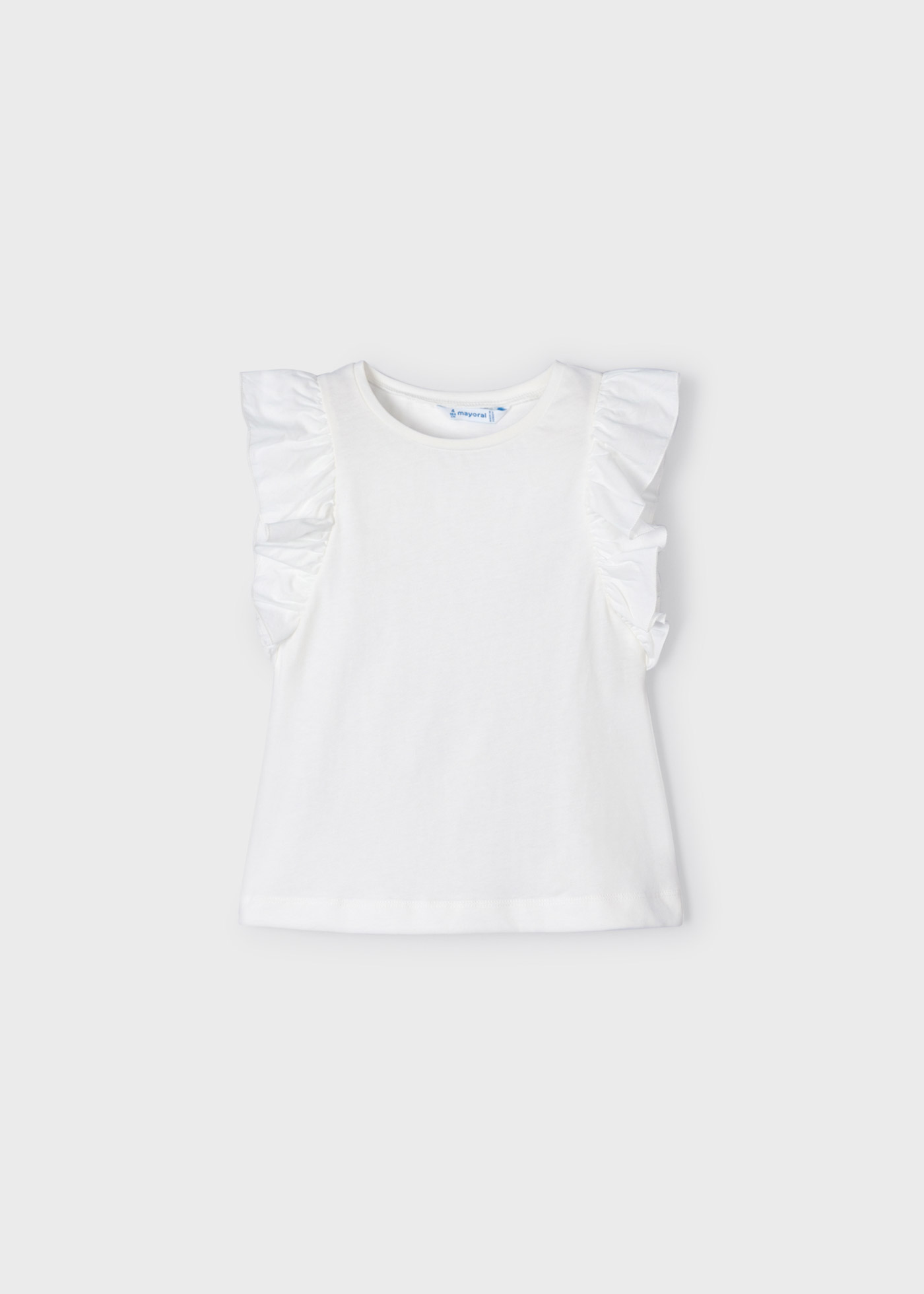 Camiseta infantil feminina de algodão sustentável com babados