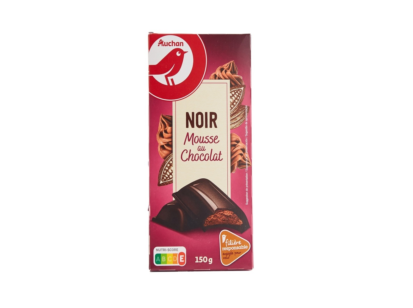 CHOCOLATE AUCHAN NEGRO COM RECHEIO MOUSSE CHOCOLATE CULTIVAMOS O BOM 150G
