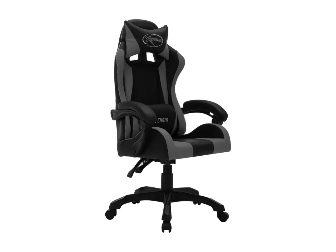 Fauteuil de jeux vidéo avec LED RVB Gris et noir Similicuir