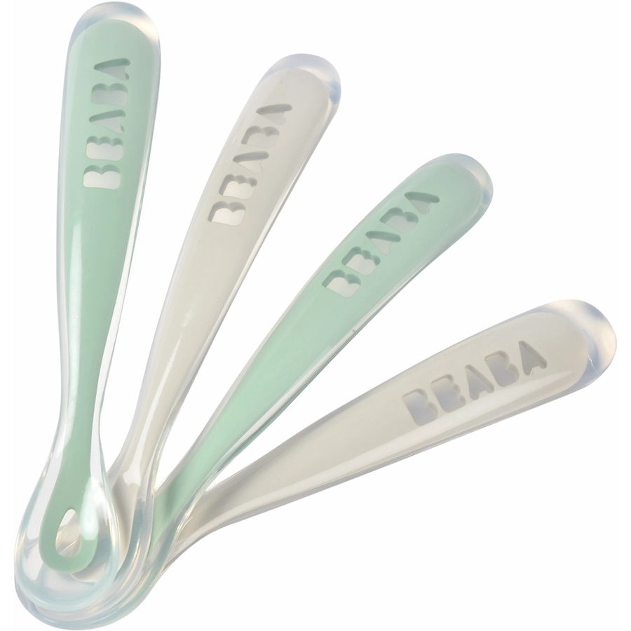 BEABA® Babylöffel 4er Set aus Silikon ab 8 Monate, velvet grau salbeigrün