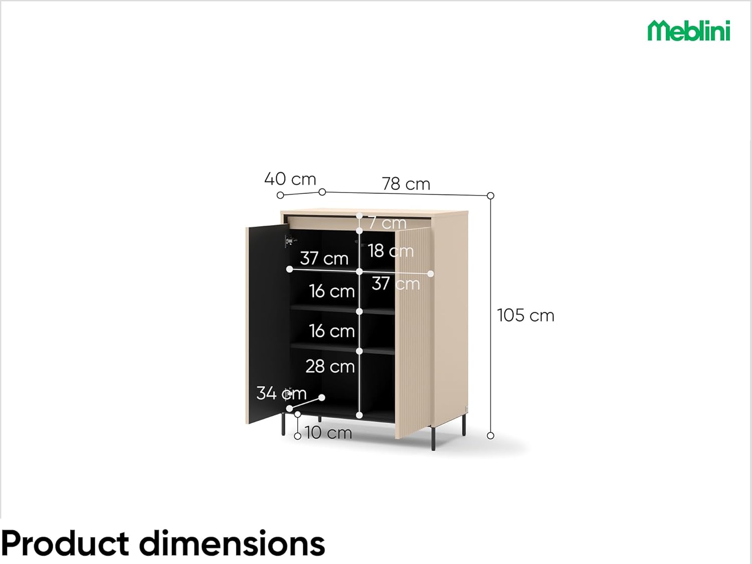 MEBLINI Garderobe Flur Möbel Set mit LED - Garderobenschrank Flur mit Spiegel - Garderobe Schrank - Flurgarderobe - Flurschrank hoch - Trend - Beige/Schwarz