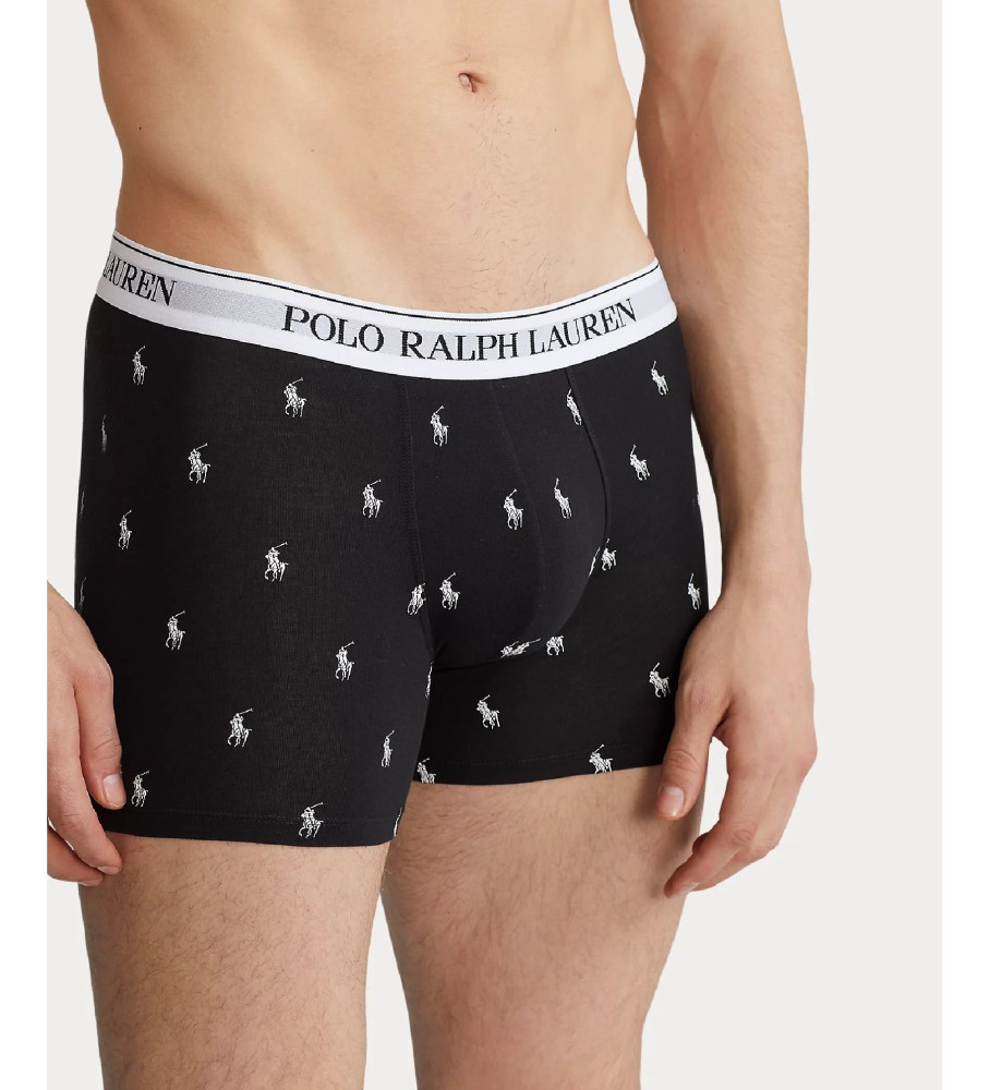 Conjunto com 3 cuecas boxer clássicas Ralph Lauren - pretas, cinzas e brancas.