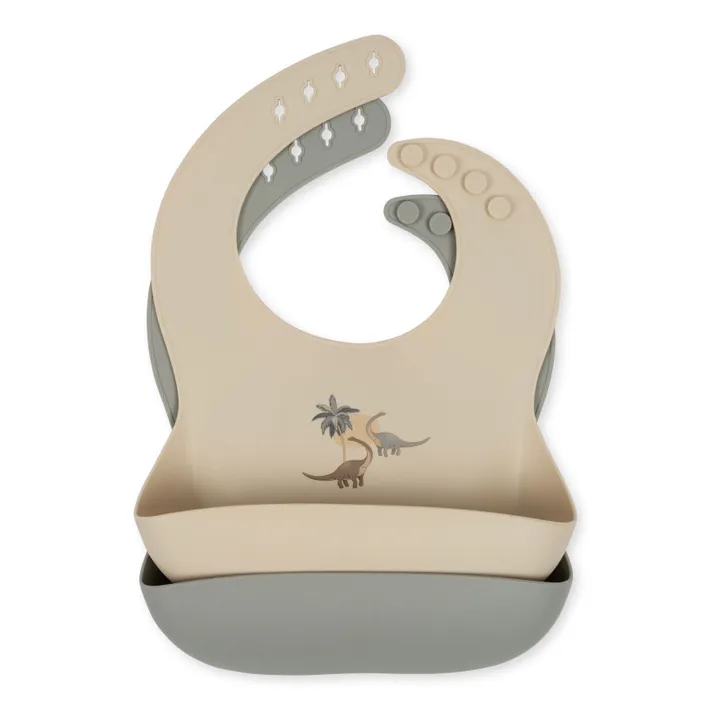 Konges Sløjd Bavoirs en silicone Dino - Set de 2 | Beige