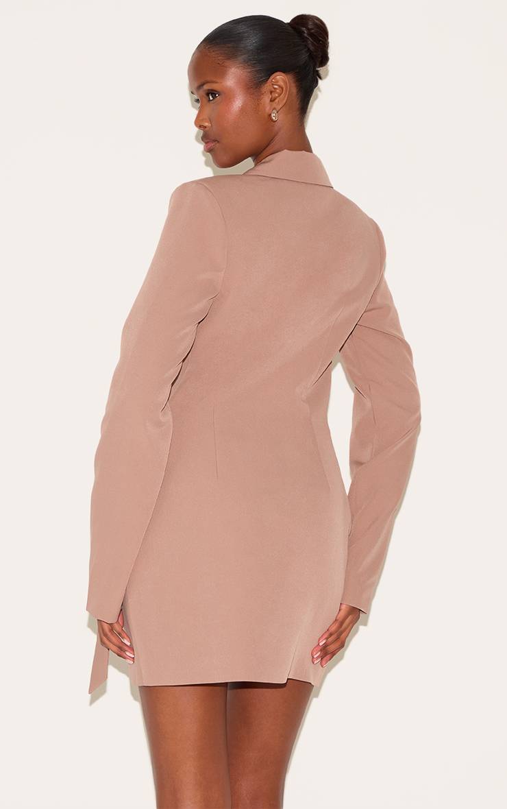 Taupe Robe Blazer Plongeante À Liens Latéraux