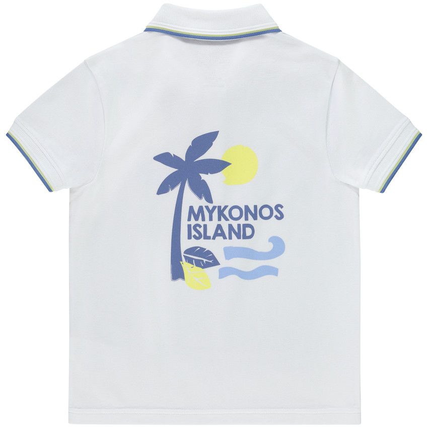 Polo manches courtes prints île de Mykonos pour garçon - Blanc