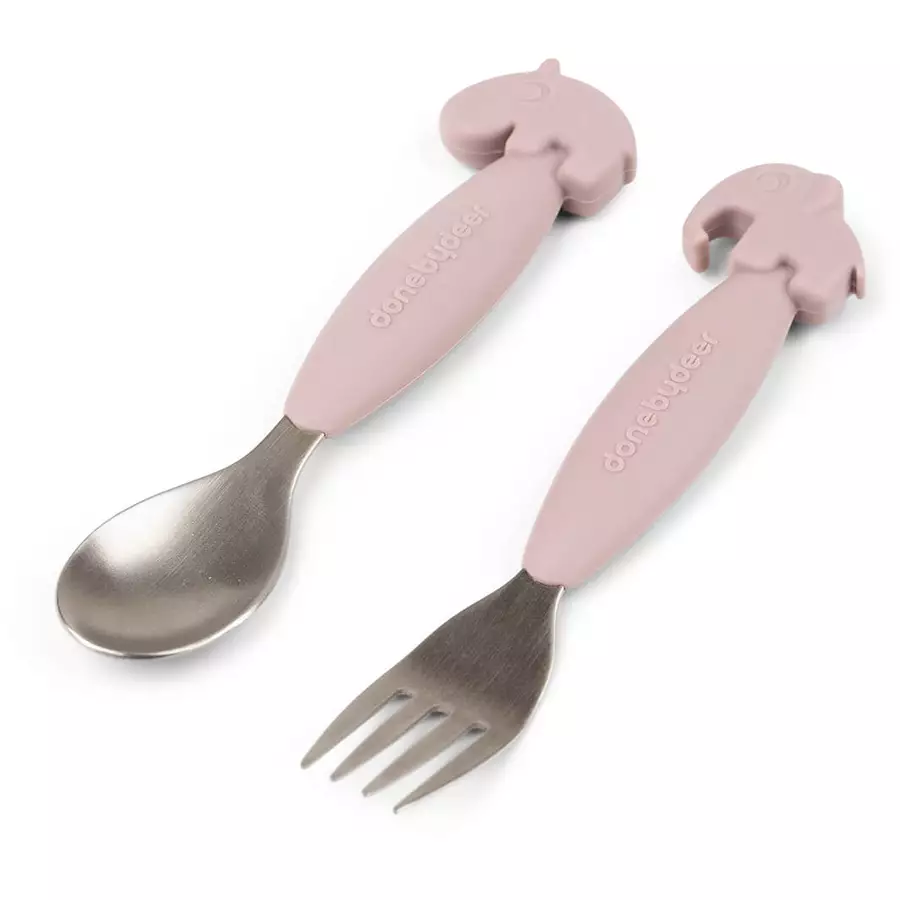 Done by Deer™ Löffel- und Gabelset Easy-grip, Deer friends Rosa