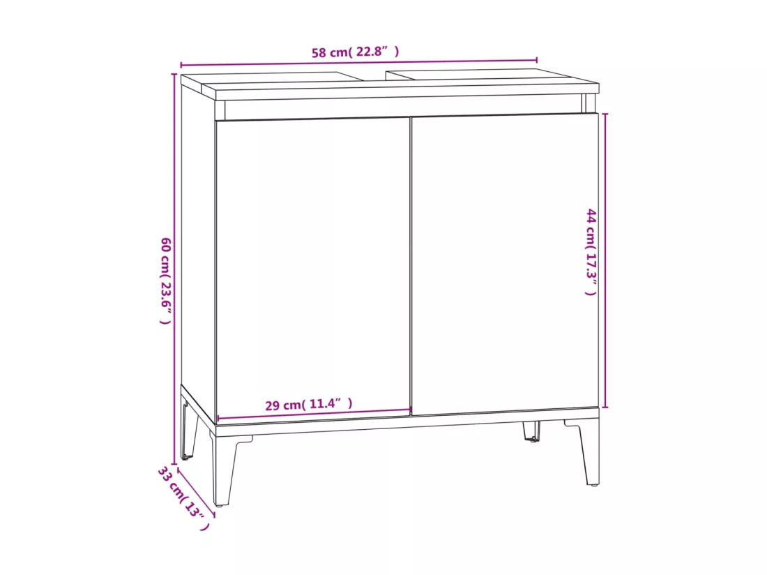 Meuble d'évier sonoma gris 58x33x60 cm bois d'ingénierie