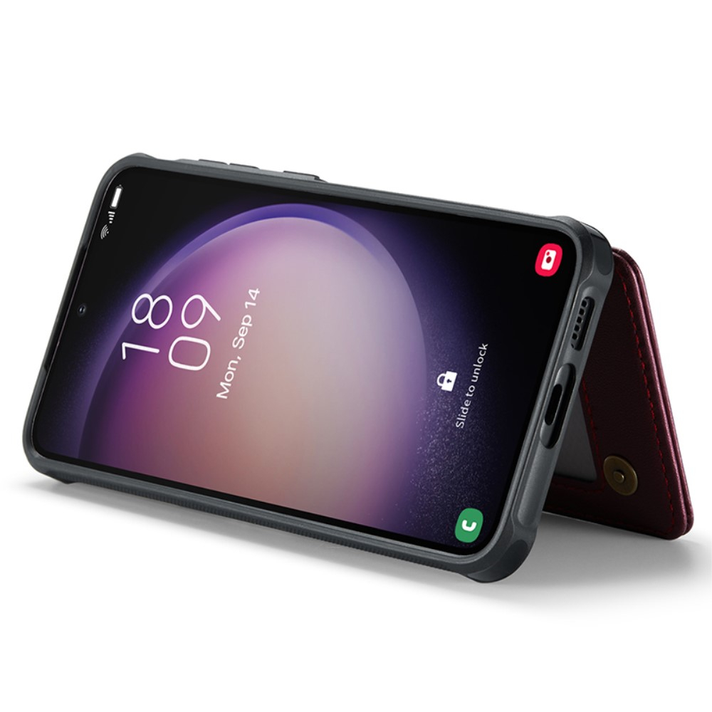 Samsung Galaxy S23 5G Leder Hülle mit Kartenfächern im Litchi Look   Kickstand (RFID Schutz) - Rot