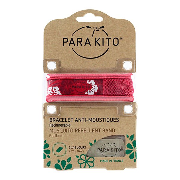 Bracelet anti-moustiques rechargeable rouge avec fleurs