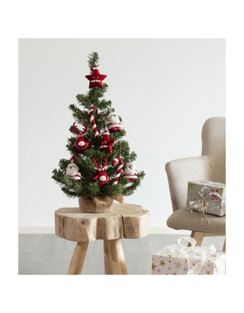 Everlands Imperial Mini Boom - Kerstboom - Ø35x60 cm Groen Rood 10 Decoratiefiguren - Tips 60