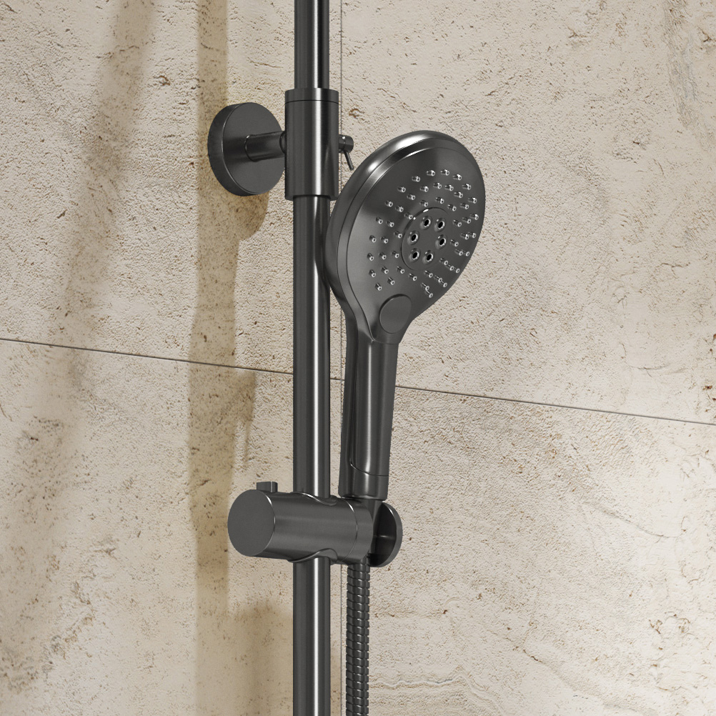 Saniclear Evolution Curved opbouw regendouche verouderd ijzer / gunmetal met 20cm hoofddouche en 2 standen handdouche