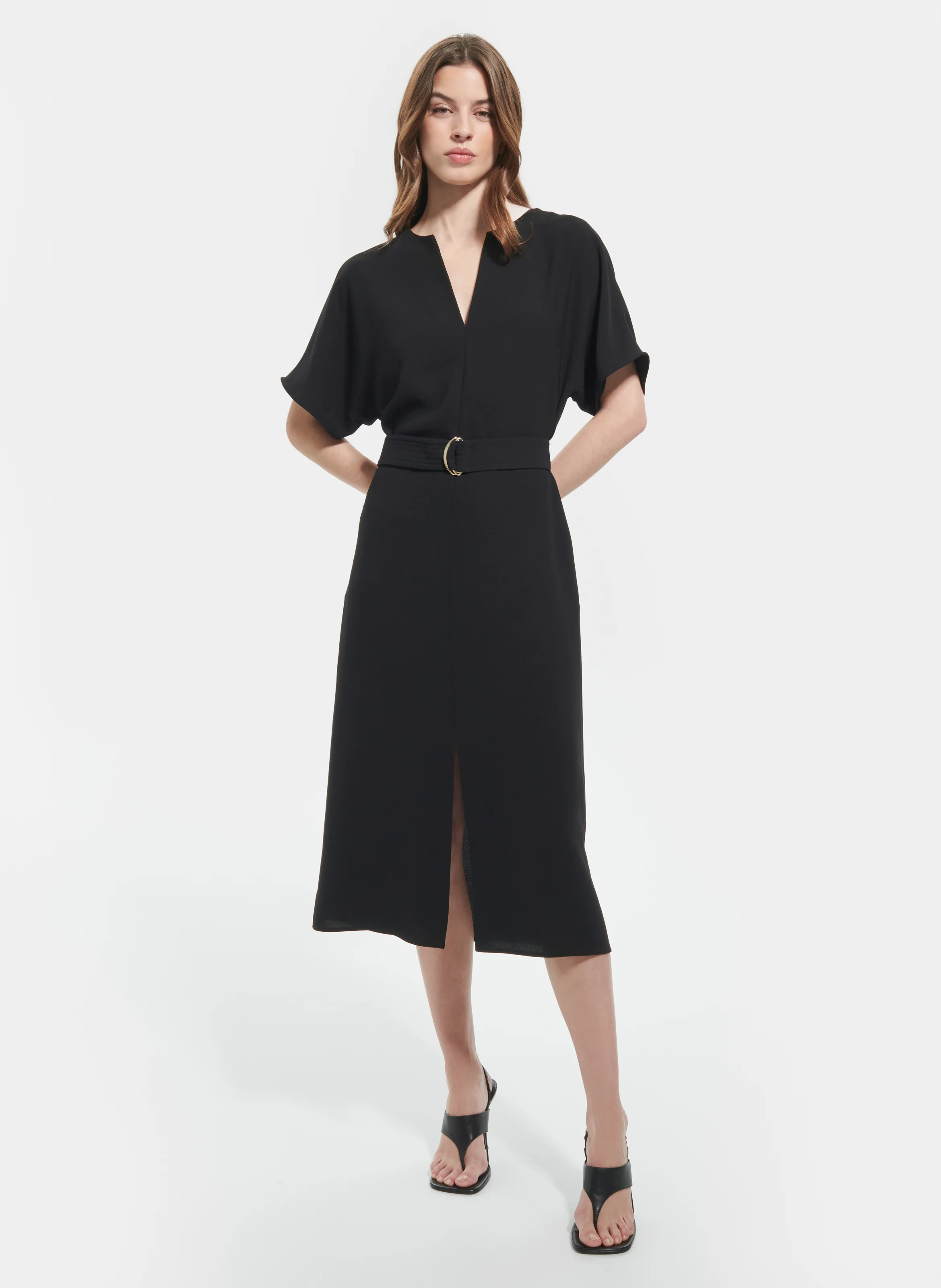 RAFAELLE - Robe longue fluide ceinturée | Noir