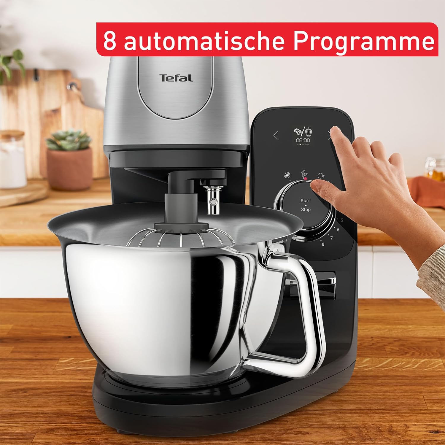 Tefal Coach Küchenmaschine, 1200 W, 8 Auto-Programme, inkl. Back-Zubehör und App, personalisiertes Erlebnis, planetarisches Rührsystem, Schwarz/Silber, QB900838
