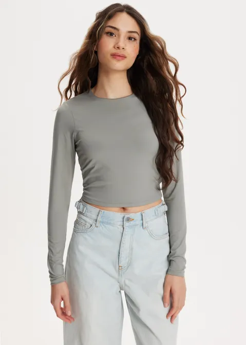 T-shirt cropped clean grijs (GRS)