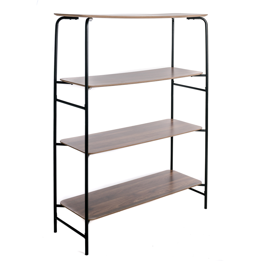 Etagère murale, salon, chambre, bibliothèque 4 plateaux rangement en bois foncé métal vintage 110x40x140cm