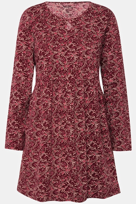 Kleid, A-Linie, Jersey mit Blüten, Rundhals mit Keyhole, Langarm