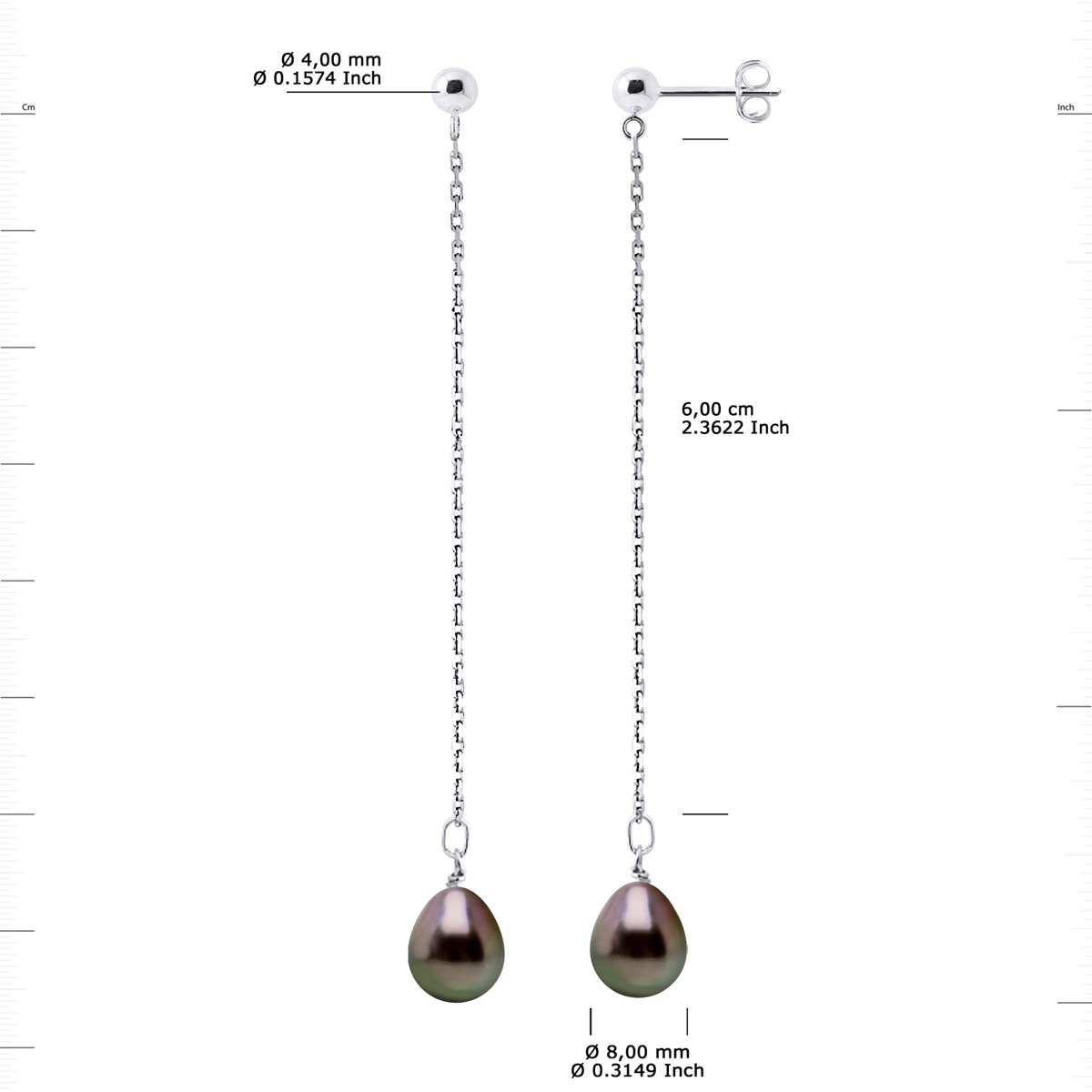 STELLA - Boucles d'Oreilles Perles de Tahiti 8-9 mm Or Blanc