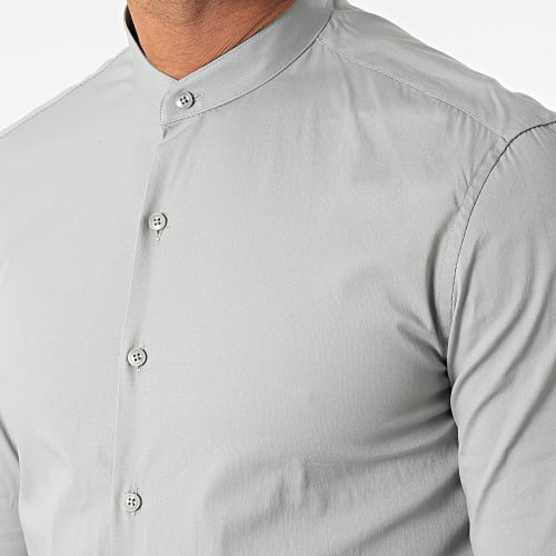 Chemise Manches Longues Col Officier Gris