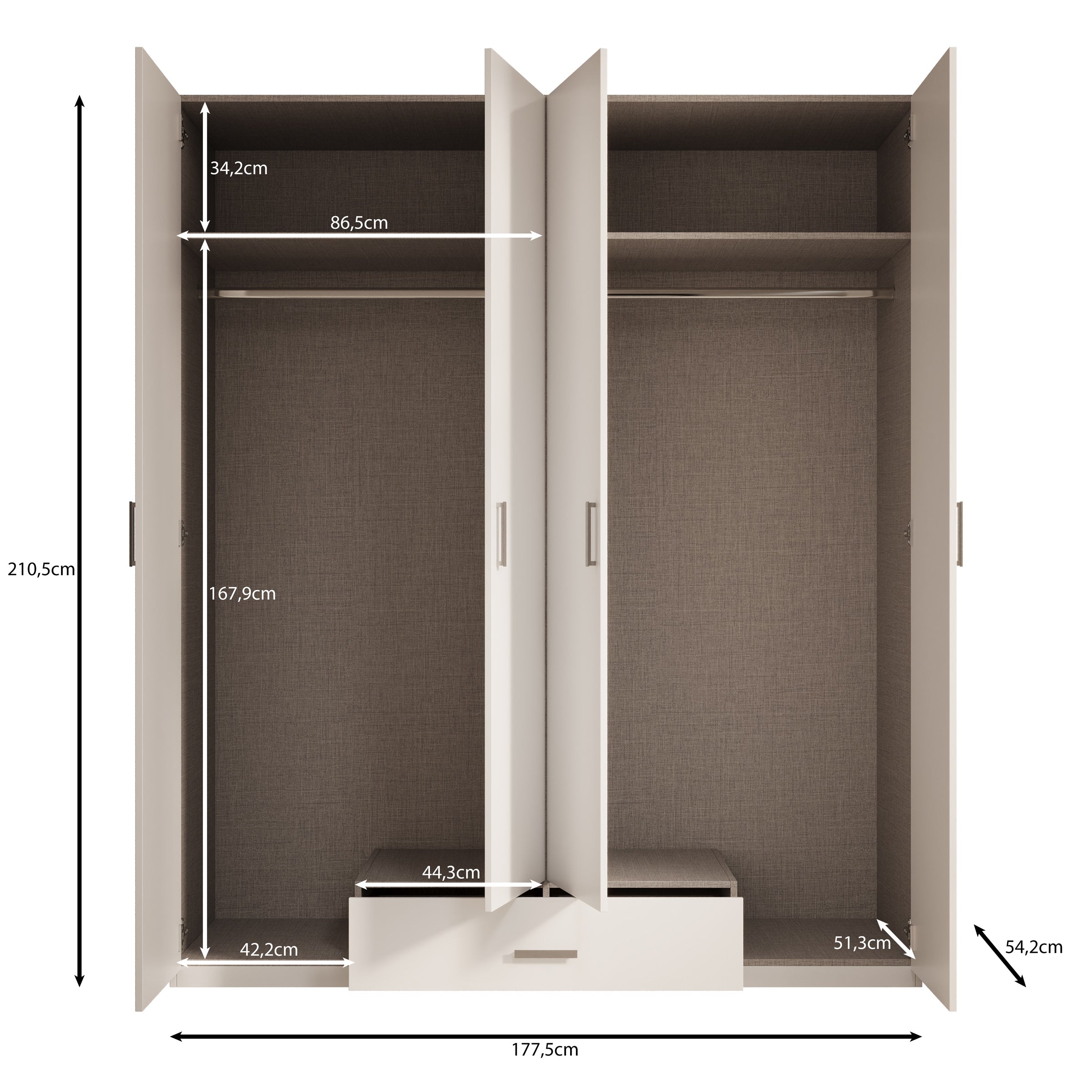 Enzio - Kledingkast met 4 deuren - Eikenpatroon - 178x54x211 cm