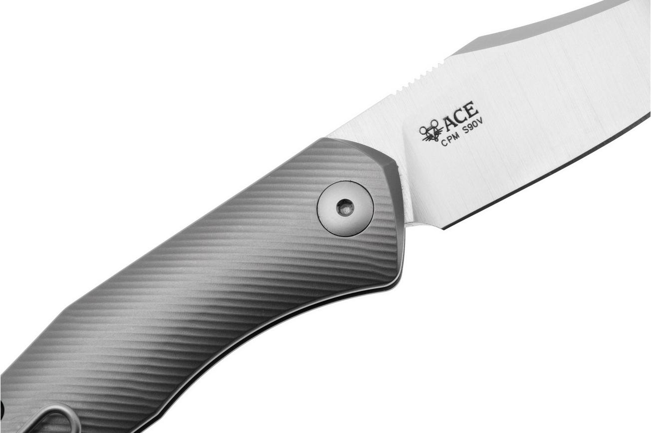 GiantMouse ACE Jutland JUTLAND-SJ-TI, Satin CPM S90V Grey Milled Titanium zakmes, Ansø en Voxnaes design