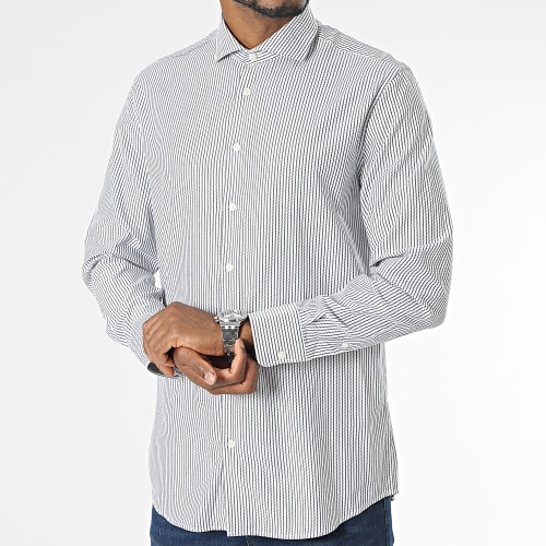 Chemise Manches Longues A Rayures Regular Bod Milo Stripes Blanc Noir