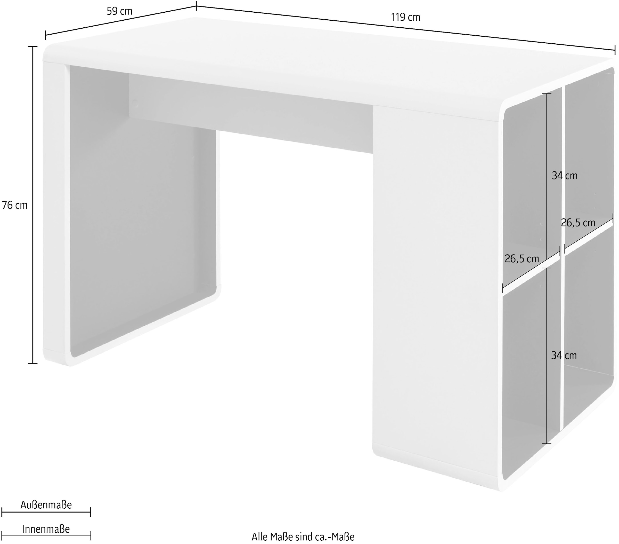 MCA furniture Schreibtisch »Tadeo« weiss matt mit 4 offenen Fächer, Breite 119 cm