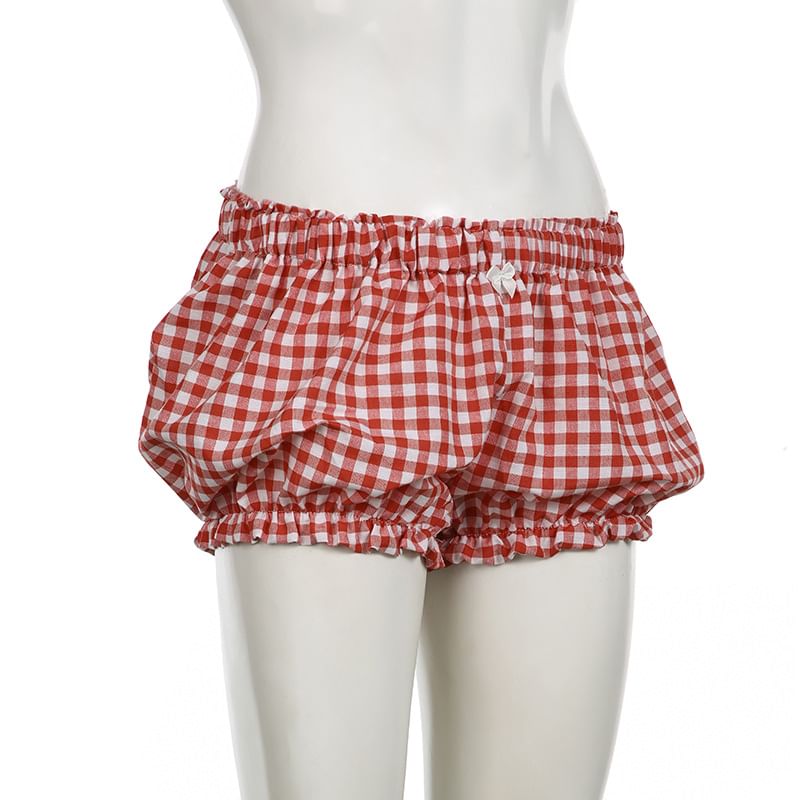 PolkaBella - Hoge taille Gingham strik hotpants