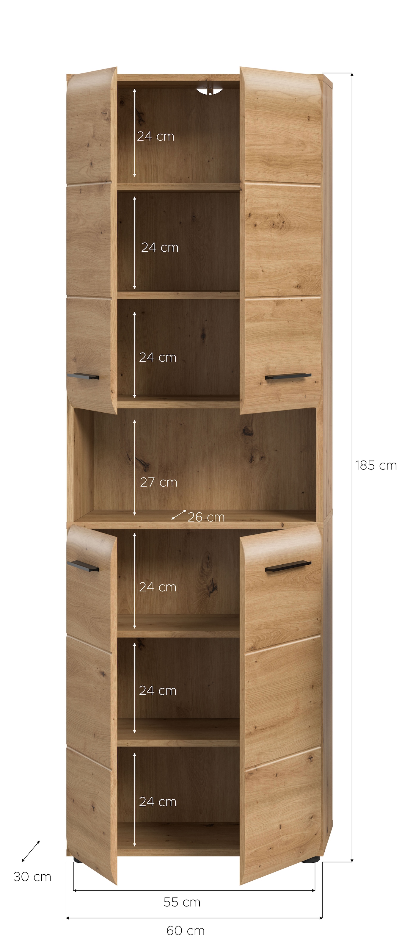 welltime Stauraumschrank »FLORENZ, TOPSELLER!, Höhe 185 cm, 4 Türen, 4 Fachböden, 1 offenes Fach« TOPSELLER!,  hochwertige MDF Front, Griff schwarz