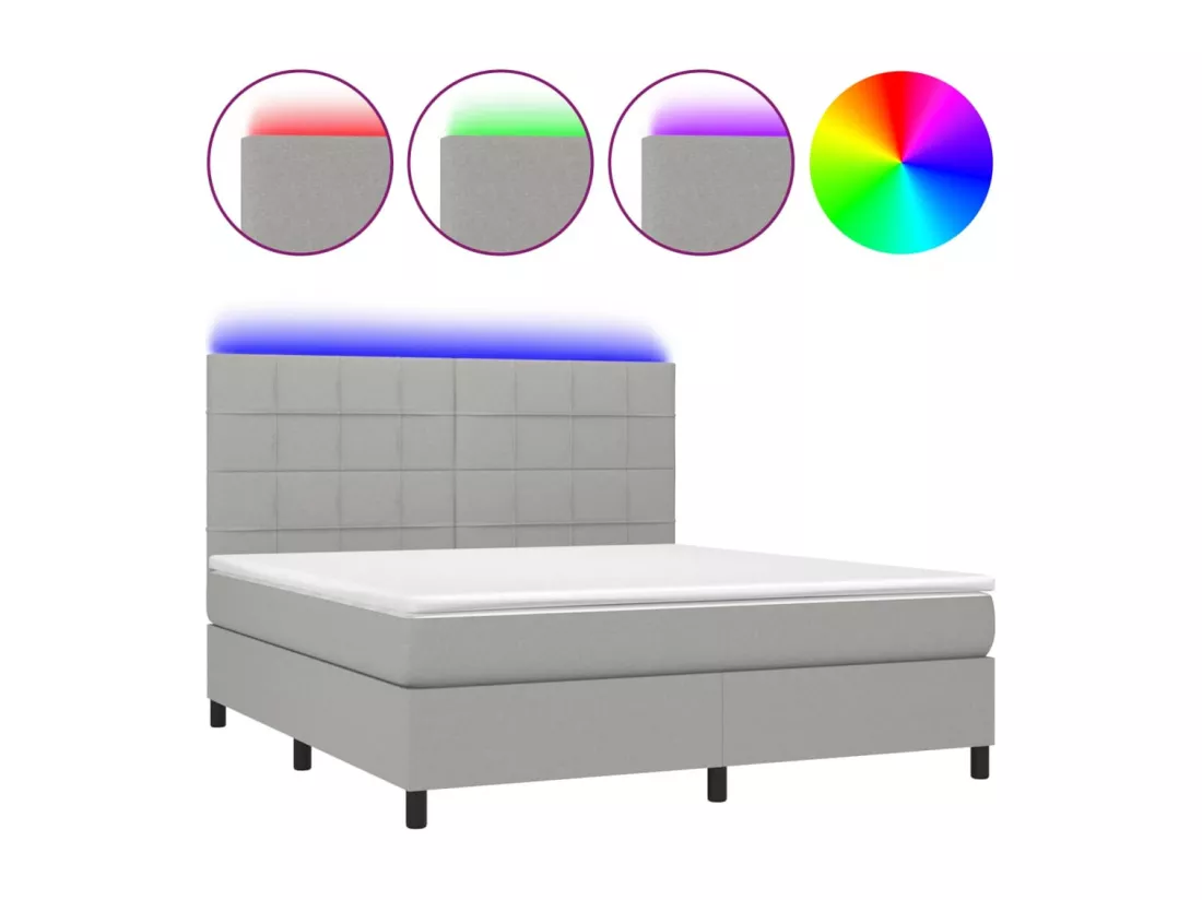 Sommier tapissier et matelas et LED Gris clair 180x200 cm Tissu