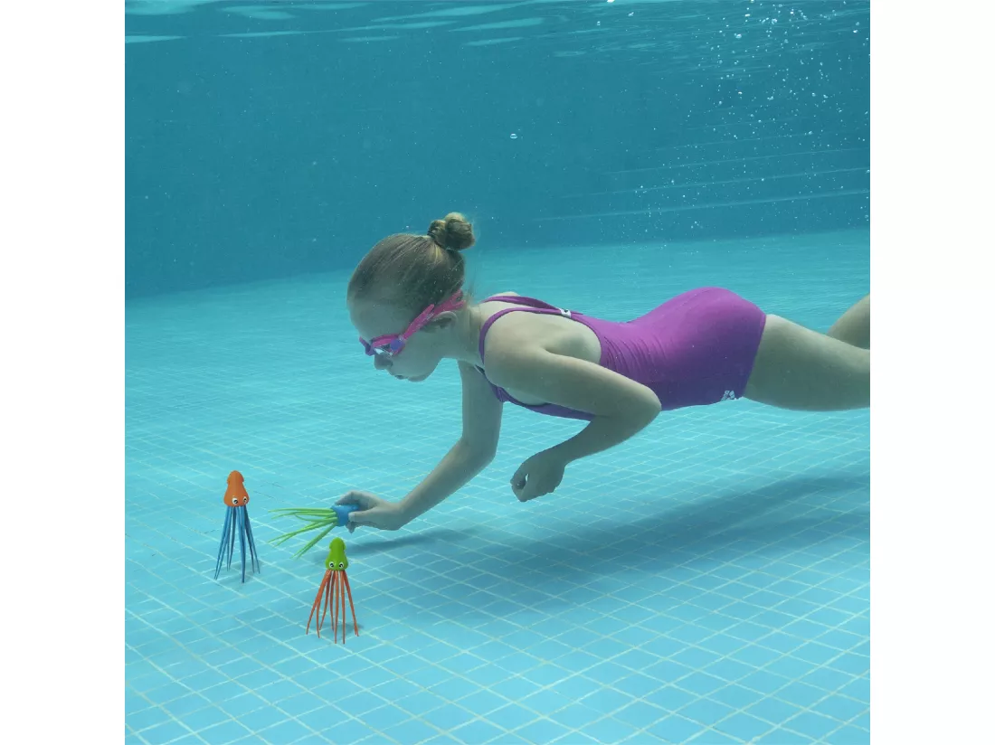 Jeu de Piscine Bestway Squiggle Wiggle avec Pieuvres de Couleurs Bleu Orange Vert pour Enfants à Partir de 3 Ans