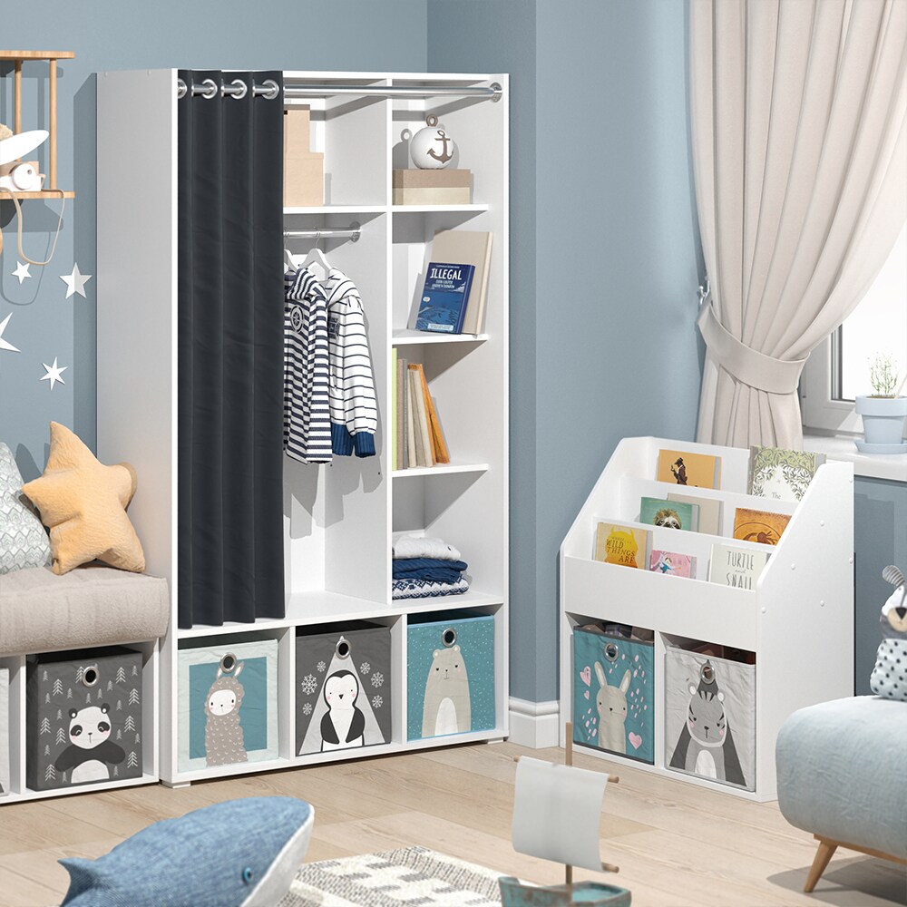 Vicco Kinderkleiderschrank Kinderzimmerschrank Kindergarderobe Luigi Weiß 106 x 178 cm modern Schrankregal Jugendzimmerschrank Organizer Vorhang Kleiderstange Fächer Aufbewahrung Spielzeugablage