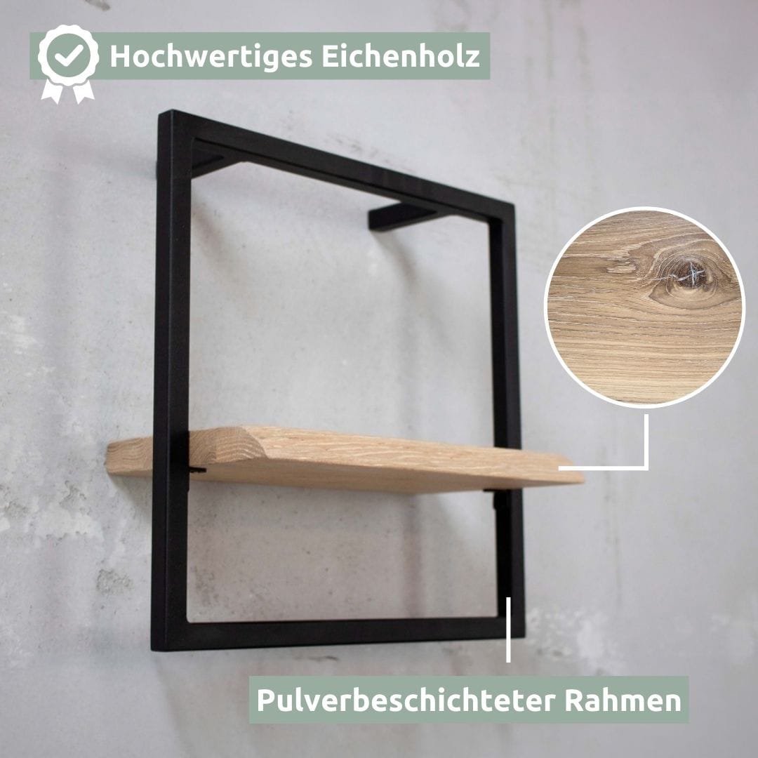 holz4home Wandregal 30 x 30 cm Eiche geölt mit Baumkante