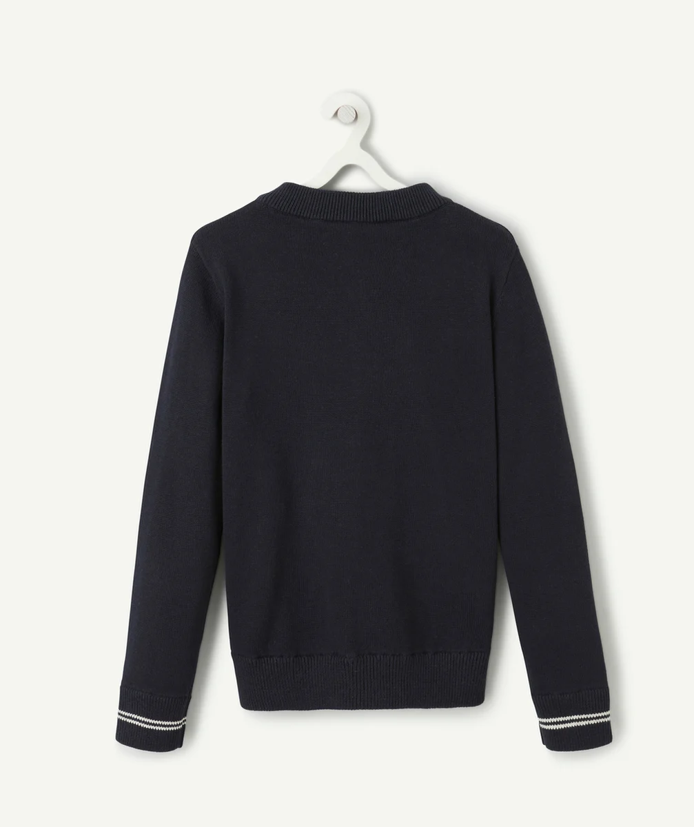 GILET GARÇON BLEU MARINE AVEC LETTRE BRODÉE