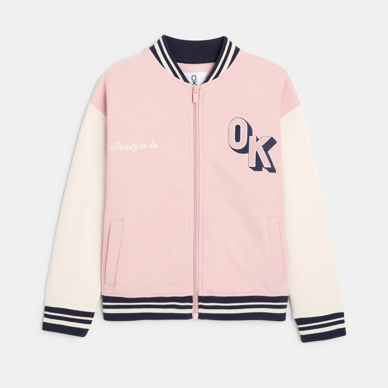 Sweat-shirt teddy zippé rose fille
