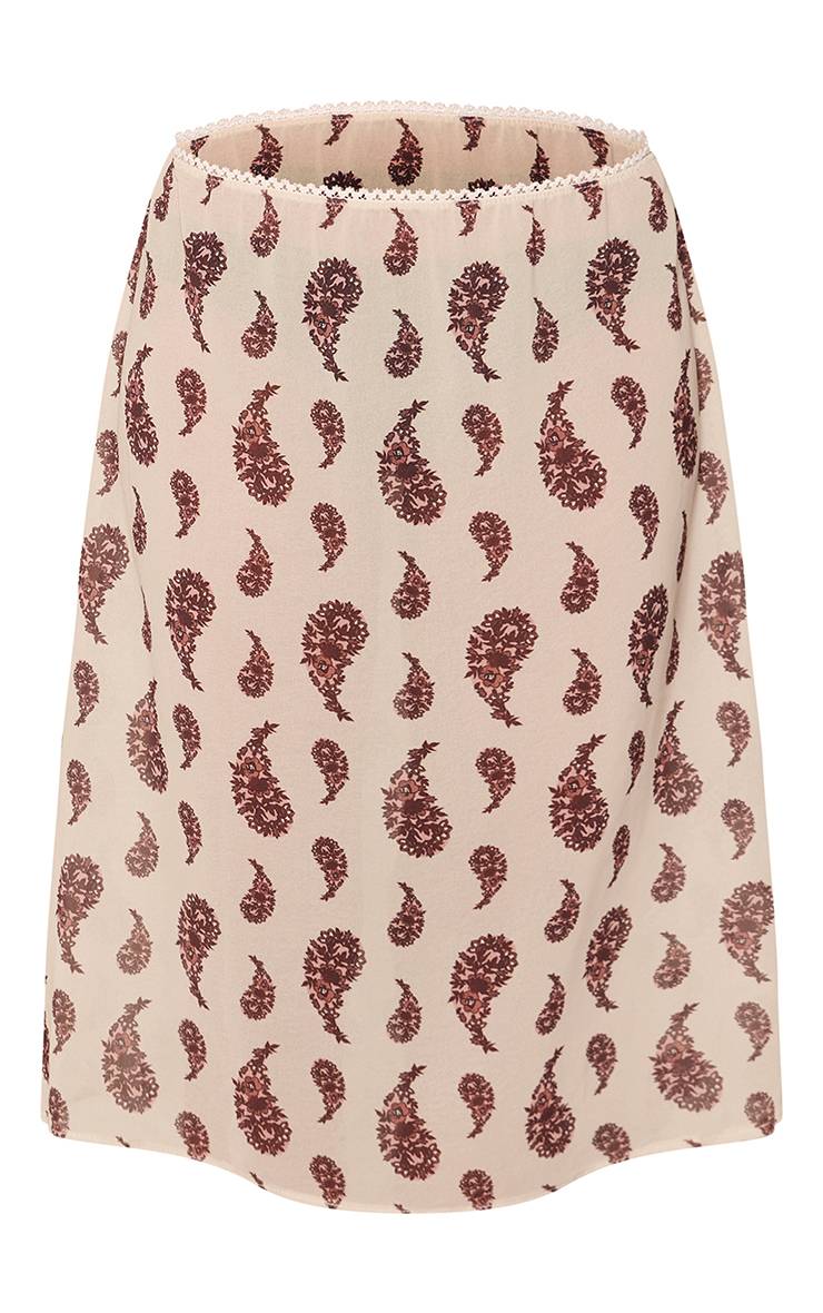 Crème Jupe Midi En Mousseline Imprimé Cachemire