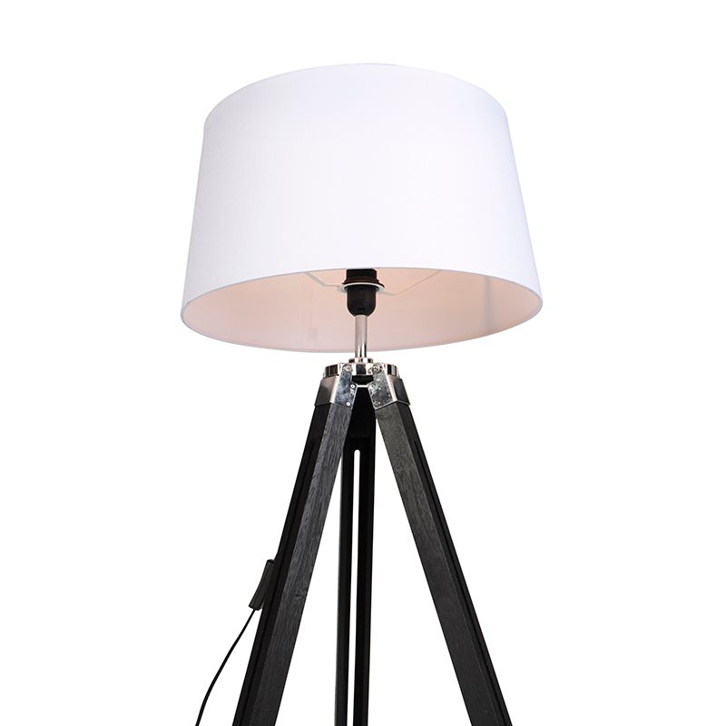 Vloerlamp Tripod zwart met kap 45cm linnen wit