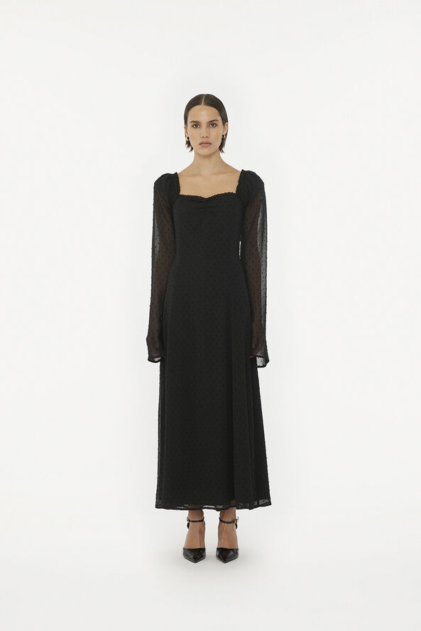 ROTATE Birger Christensen FRILLED LS MIDI DRESS Black