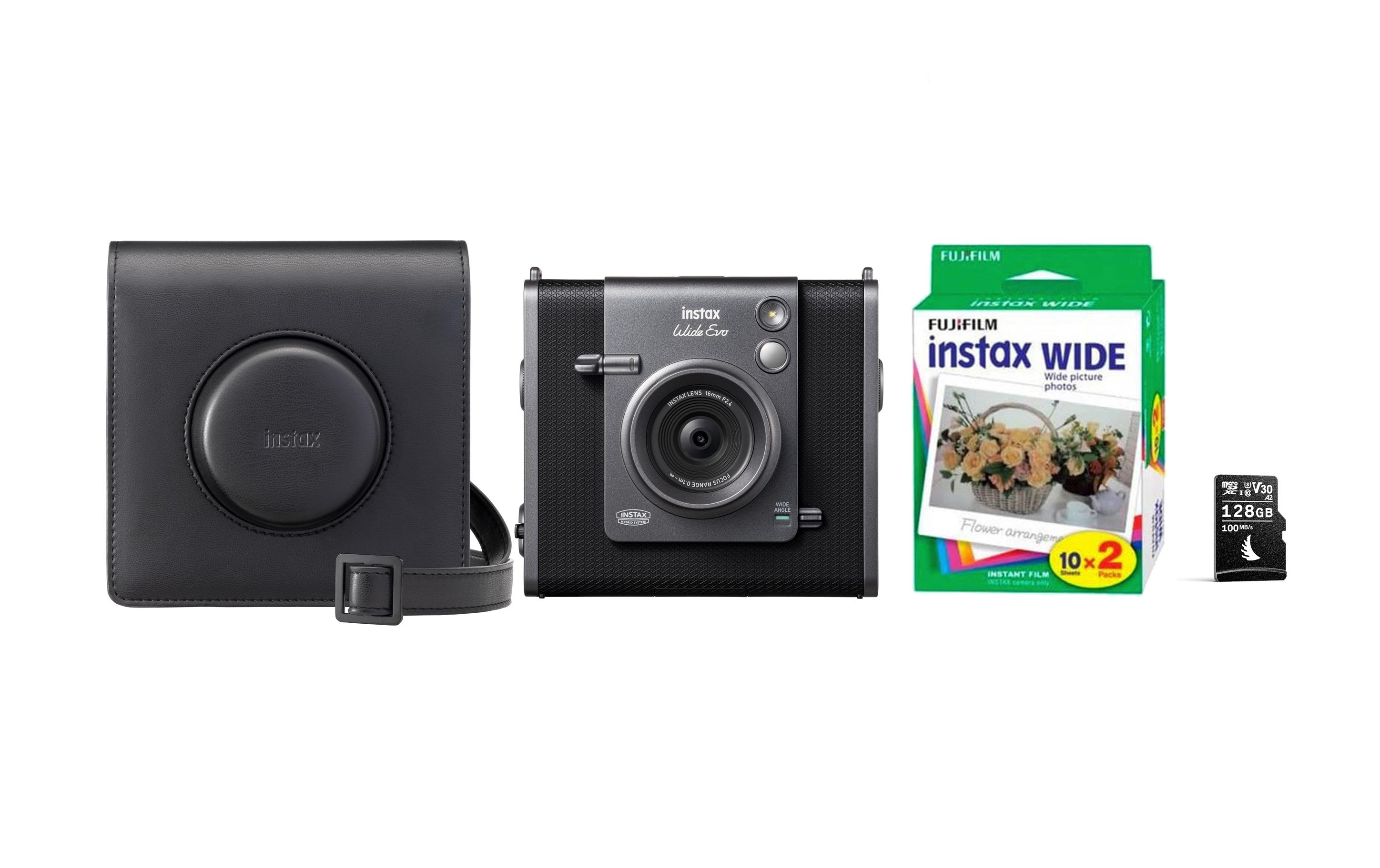 Fotokamera Instax Wide Evo Mega Bundle Schwarz<br>Vielseitige Sofortbildkamera mit Tasche, Speicherkarte und Film
