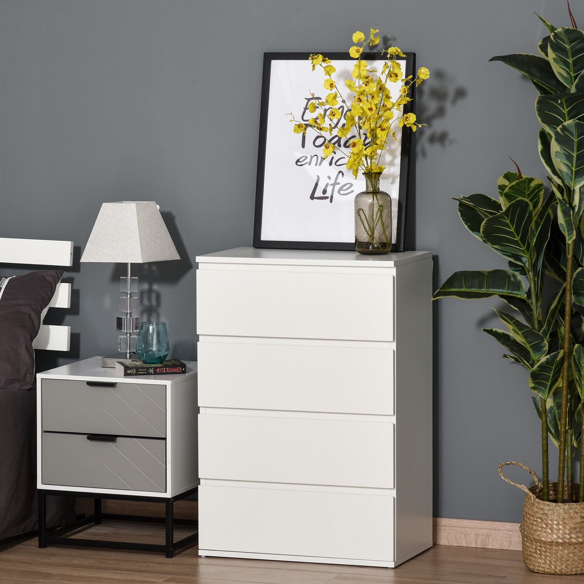 HOMCOM Kommode mit 4 Schubladen weiß 55L x 33B x 80H cm