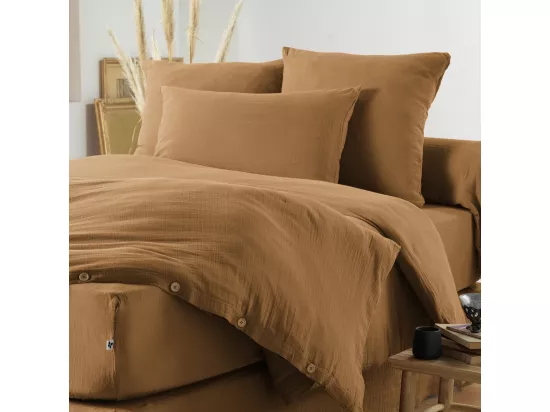 OUREA - Taie d'Oreiller 60x60cm Gaze de Coton Camel