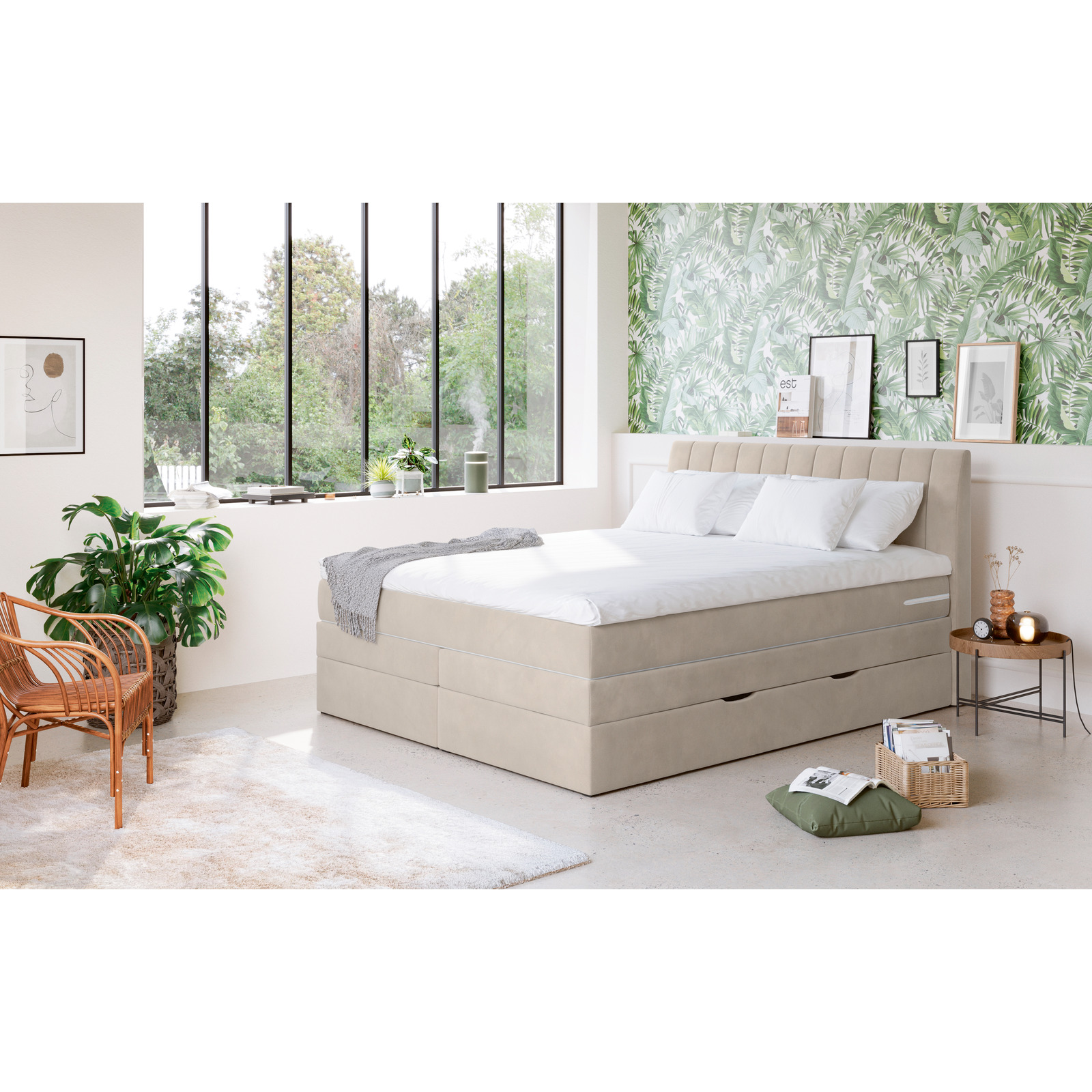 Boxspringbett Shark Stoff sand 180 x 200